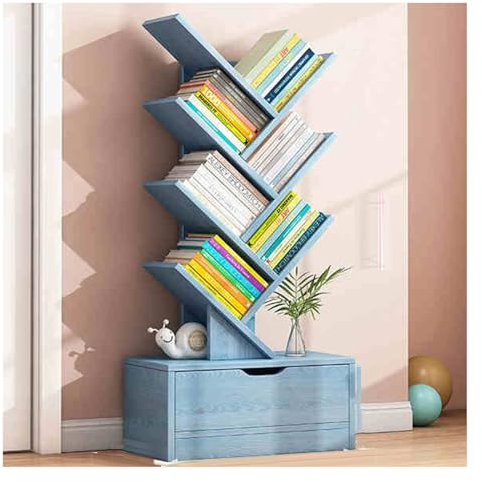Libreria Ad Albero, Scaffale Portaoggetti Da Pavimento A 8/10/12/14 Livelli, Libreria Con Cassetto Inferiore, For Soggiorno, Camera Da Letto, Ufficio (include Solo Libreria)(Blue,8 Tier-34x20x100cm)