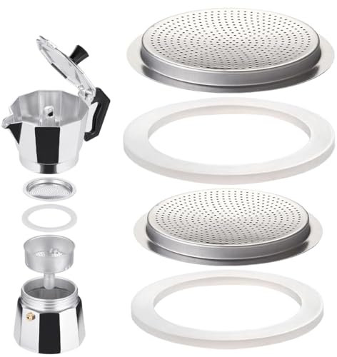 Junta y filtro cafetera universal, 2 juegos, Junta de repuesto de silicona, Junta de la máquina de café expreso, Multicolor, 1 juegos Includes 3 anillos de sellado de silicona + 1 filtro