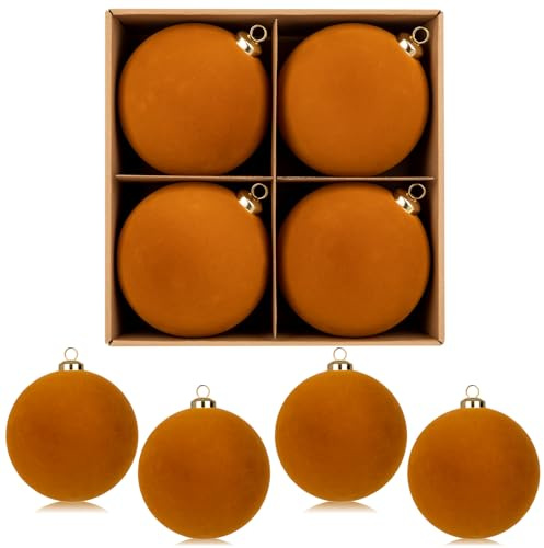 4er-Set 12cm Velvet Weihnachtskugel Samt Große, Samt-Weihnachtskugeln Weihnachtskugeln aus Kunststoff, Flauschige Baumschmuck-Dekoration für Weihnachtsbaum Christbaumkugeln, Hochzeit