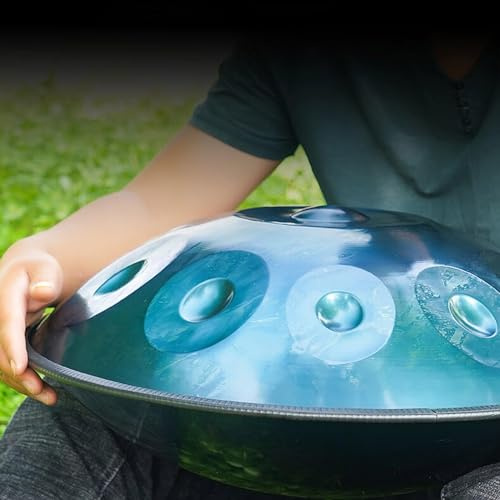 SQSXCKIQ 22'' Handpan-Trommel in d-Moll, 9/10/12 Töne, Stahl-Handtrommel, Handpan-Trommel für Schlaginstrumente mit Handpan-Tasche, Schlägeln, Handpan-Ständer, Staubtuch, Blau (12 Töne)