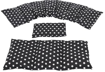 fk-koernerkissen 3 er Set Langes Kirschkernkissen Körnerkissen Wärmekissen XXL Dinkel Weizen Raps Trauben 8 Kammer 80 x 18 cm (Schwarz Sterne, Kirschkerne)