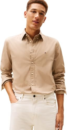 Tommy Hilfiger Flex Poplin Solid RF skjorta Mw0mw37550 skjorta L/S, beige (Coast Taupe), L herr, Beige (Taupe Coast), L