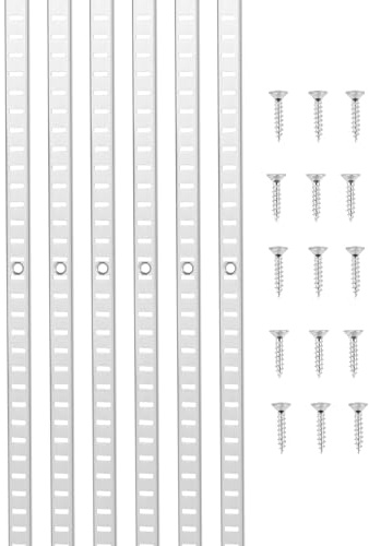 VEVOR Pilastri per Mensole, Staffe per Mensole Regolabili in Acciaio inox, Inserti per Strisce di Pilastri con 140 Viti, per Scaffalature a Parete, Armadio, 1846 x 17 x 6,5 mm 20 Pezzi