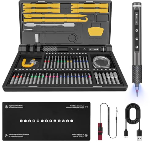 Elektrisk skruvmejsel set – 71 i 1 magnetisk precision elektrisk skruvdragare – batteridriven skruvmejsel med 5 växlar vridmoment LED-skärm för bärbar dator, glasögon, klockor, glasögon (71 i 1)