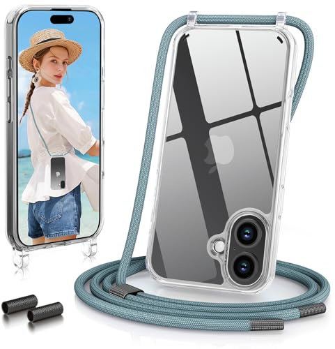 GOODVISH Handykette für iPhone 17 Hülle mit Band Transparent, PineGrün | Kameraschutz und Bildschirmschutz, Necklace Handyhülle mit Schnur Schutzhülle für zum Umhängen Case 17 mit Kordel 6.3