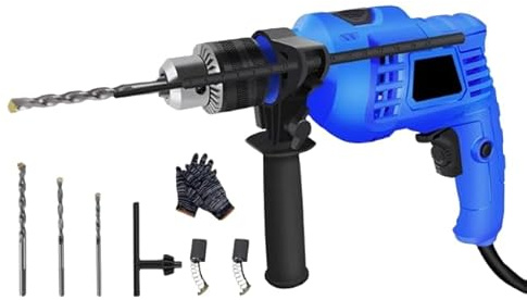 Heavy Duty Corded Electric Hammer Drill Driver with Bit Set, 2-in-1 Impact Drill 300-400W Power, Variable Speed 0-3000RPM & 2M Cable for Concrete, Masonry & Wood
