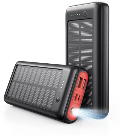Solar Powerbank 27000mAh, 22,5W PD20W Power Bank Schnell Aufladende | Powerbank Tragbares Ladegerät, LED-Anzeige, mit Taschenlampe, für Smartphones Outdoor Indoor