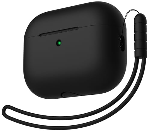 KOKOKA Custodia in Silicone Compatibile con Airpods Pro 3 Generazione Case, Case Cover Protezione Completa in Silicone Morbido per AirPods Pro 3 con Cordino, LED Anteriore Visibile, Nero