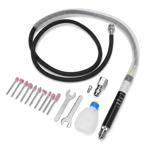 Meuleuse à Crayon Pneumatique, Ponceuse Pneumatique Mini Meuleuse Droite, Kit 5 Pièces Sableuse - 65000rpm Corps Alliage Zinc, Outil Pneumatique pour Atelier et Pro