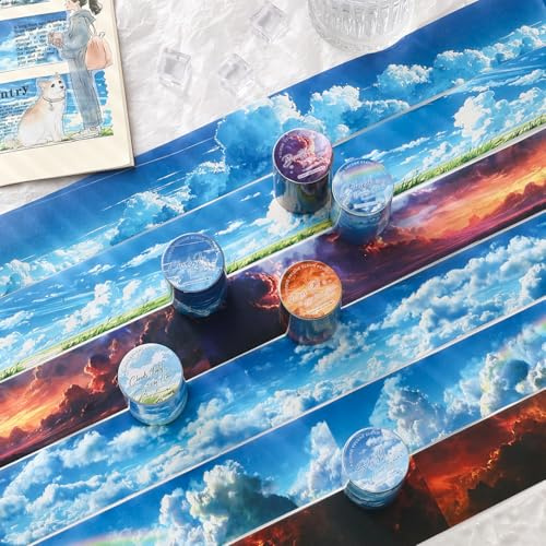 Cloud PET Washi Tape Stickers Set,6 Rolls Cloud Theme Scrapbook Aesthetics Tape Stickers Zubehör for Journaling,Junk Journal,Notebook,Planner(Wolken)