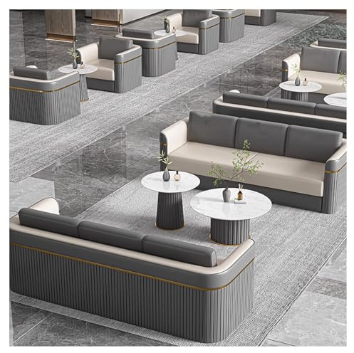 Modern U-formad lädersoffa med soffbord, bekväm mottagningssoffa med kuddar för hotellobby vänteområde