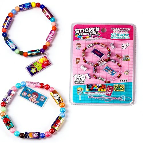 KTGUK Sticker Bracelets for Kids 6+,Sticker Rolls Bracelet with 140 Mini Holographic Stickers,DIY Wearable Stickers Bracelets,Toys for Ages 6 7 8 9 10 11 12 Years Old Birthday Gifts