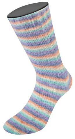 LANA GROSSA Cosy Socks Multi Stripes | Flauschig & waschmaschinenfest mit besonderem Druckeffekt | Handstrickgarn aus 70% Schurwolle & 30% Polyamid | 100g Wolle zum Stricken & Häkeln | 400m FB 153