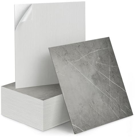 50 Stück selbstklebende Wandfliesen in Marmoroptik, 30 x 30 cm – Wandpaneele zum Abziehen und Aufkleben für die Wanddekoration in Küche, Bad, Schlafzimmer und Wohnzimmer (Grau)