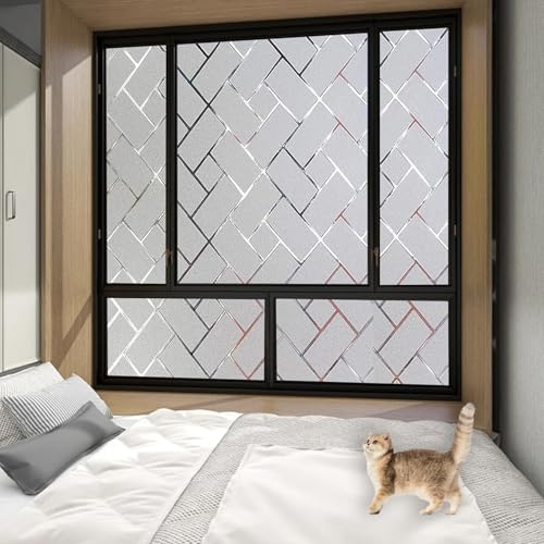 Vinilo Adhesivo para Muebles 50 x 200 cm, Ventana Fácilmente Decorativo Reutilizar, Adherencia Decorativos, Vinilo Decorativo para Puertas, para Cristal Bano Cocina, Rejilla Oblicua