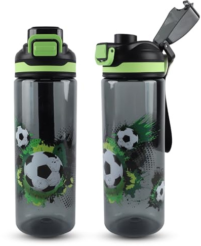 MHwan Vattenflaska för barn, 650 ml, lämplig för kolsyra, läckagesäker, BPA-fri, en touch-öppning, lätt att rengöra, vattenflaska med stor kapacitet, lämplig för skola (fotboll)