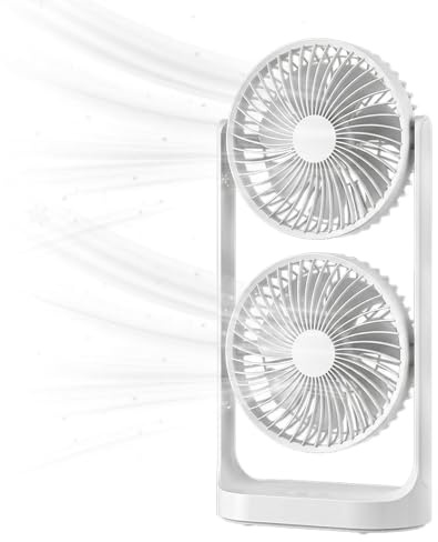 Bloymsk Desk Fan, Portable USB Rechargeable Fans with 3 Speeds Options, Dual Fan 360° Flip, Cooling and Quiet Desktop Fans with Type-C Cable for Bedroom/Office/Home/Camp - White