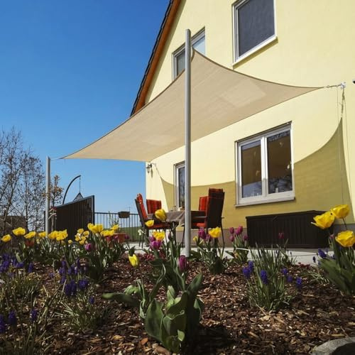 Maanta – Vela Ombreggiante Triangolare in HDPE 4,9x4,9x4,9m Avorio UV – Per Giardino e Terrazza