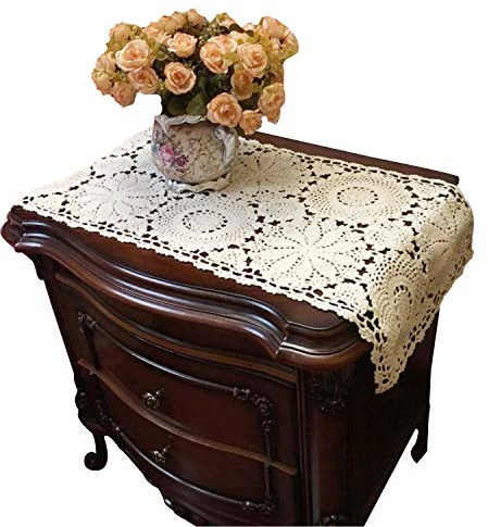 USTIDE Rustic Floral Table Runner Hand Crochet Table Placemats Beige Cotton Table Doilies Runners,1PC