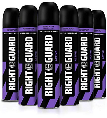 Right Guard Mens Deodorant, Total Defence 5 Active Protection Anti-Perspirant Spray, Multipack 6 x 250 ml