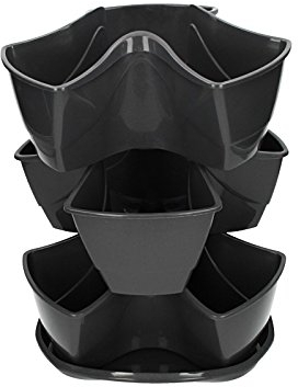 Prosperplast Blumentopf Kräutertopf 29cm Graphit mit Wasserspeicher Blumenampel Kräuterampel Kräutergarten