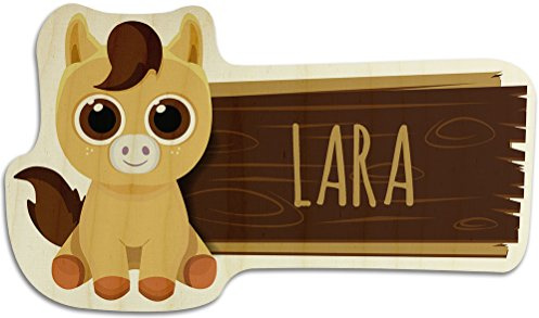printplanet Türschild aus Holz mit Namen Lara - Motiv Pferd - Namensschild, Holzschild, Kinderzimmer-Schild
