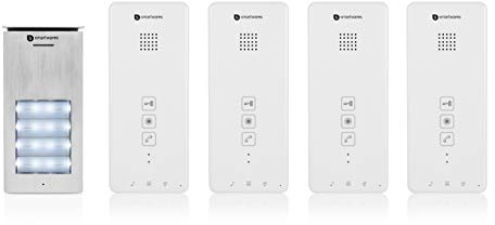 Interphone Smartwares DIC-21142 – Installation bifilaire Facile – 52 mélodies – pour 4 Appartements