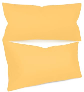 npluseins 2er-Pack Uni-Kissenbezüge für Kopfkissen, 40 x 80 cm, Gelb | fein strukturiert, stückgefärbt, verdeckter Reißverschluss, maßstabil, Öko-Tex Standard 100, waschbar bis 60 °C