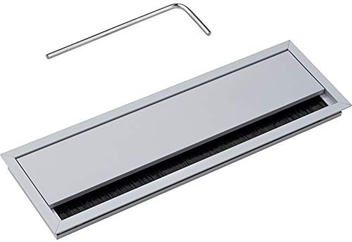Gedotec Uscita cavi da scrivania Passaggio cavi quadrato con guarnizione a spazzola - ECO | Scatola per cavi 320 x 100 mm | Passacavo alluminio anodizzato argento | 1 pezzo