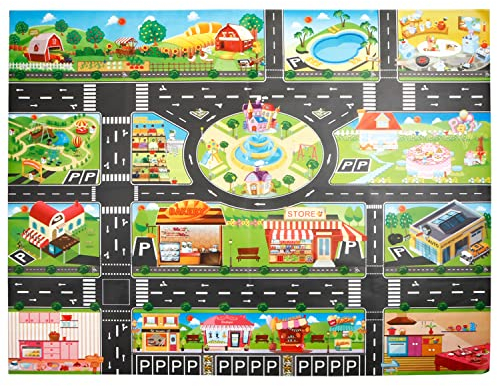JTMM PVC Road Mat,Plastic Carpet Playmat Waterproof City Life Great for Educational Road Traffic Mat- Large Learning Carpets