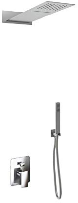 Kit Doccia 3 Vie Soffione Rettangolare Acciaio Inox 55x23 cm Slim 2,5 mm con Cascata Cervicale + Presa Acqua + Flessibile + Doccino