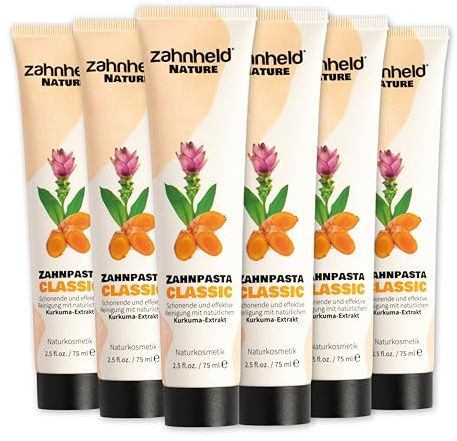 Zahnheld Nature Classic Zahnpasta ohne Fluorid, vegan, Kurkuma & Kokosöl | 75ml Zahncreme, natürliche Zahnpflege, Zahnreinigung & Mundhygiene für Zahnfleisch & Zähne, entzündungshemmend