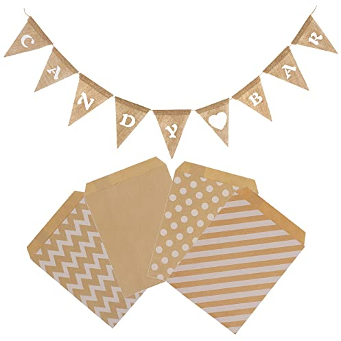 witgift Candy Bar Dekoration Zubehör,Candybar Girlande Banner + 100 Stück Papiertüten für Hochzeit Party Geburtstag Decor Event Supplies