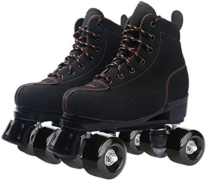 Classic Roller Skates Artistic, Quad Roller Skates, Roller Boots with PU Light Up Wheel Cowhide Upper Material, for Girls Boys, Men And Womens, Adult,Black,UK 9/EU 44
