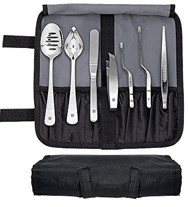 DOJA Barcelona | Kueche Chef Kochutensilien | 7 Utensilien Edelstahl Plating Kit | Kuechen-Werkzeug Koch Set | Deko Garnieren Gadgets | Pinzette, Präzisionszange, Schlitz, Loeffel, Spachtel Spatel