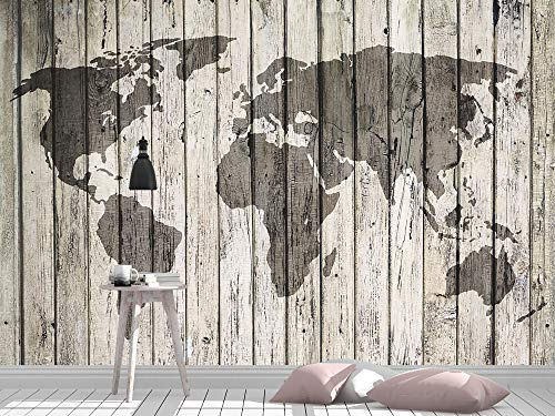 Oedim Fotomurale Vinile Adesivo Mappamondo Chiaro in Legno Verticale, Vinile Adesivo Decorativo per Stanze, Decorazione da Pareti