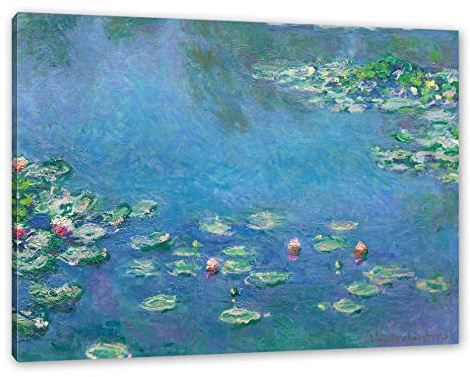 Pixxprint Claude Monet - Seerosen III, Größe: 120x80cm, Leinwandbild, fertig gespannt, Wandbild, Dekoration, Kunstdruck, kein Poster