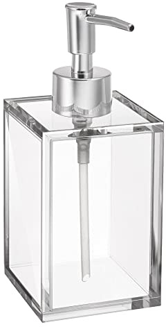 Dispenser di sapone liquido ricaricabile in acrilico trasparente con pompa in acciaio inossidabile antiruggine, moderno dispenser di sapone quadrato da bagno | 12 oz, 1 confezione