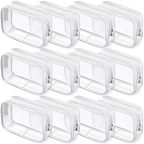 Weewooday 12 Pcs Clear Cosmetic Bags PVC Zipper,Large,White