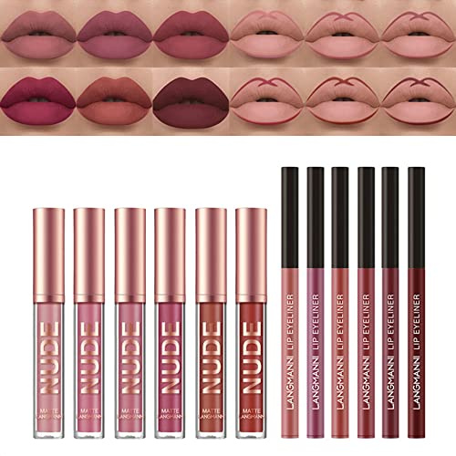 Lucidalabbra Set Trucchi, MKNZOME 12 Colori Matte Lip Gloss Rossetto Lunga Durata Make Up Tinta Labbra Rossetto Liquido Impermeabile Professionale Kit Regalo Trucchi Donna (12 pezzi)