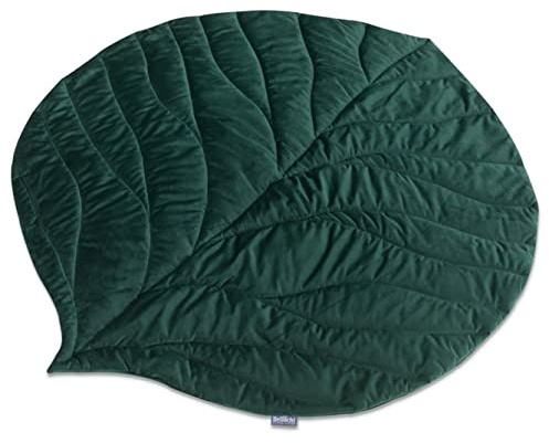 Bellochi Spielmatte für Baby und Kinder - Dunkelgrün - 95x78 cm - Universal Spielteppich zum Krabbelnlernen - für Innen- und Außenbereich - Weiches Veloursstoff - Blattform