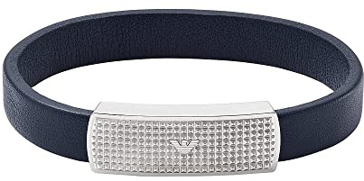 Emporio Armani Herrenarmband Logoplakette Leder blau, EGS2987040