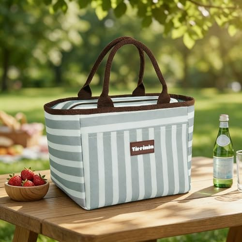 Kato Tirrinia Mittagessen Taschen für Frauen Männer, isoliert Mittagessen Tote Tasche für Mädchen, Lunch-Box für Erwachsene & Kinder, Große Kühlung Mittagessen Tasche für Arbeit/Schule/Picknick - Grau