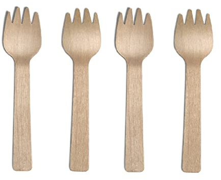 105mm Small Wooden SPORKS - Pack of 100 - Eco-Friendly, Compostable and Biodegradable Birch Wood Mini Sporks Perfect for Party, BBQ, Picnic, Catering, Dinner, Buffet and Takeaways