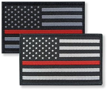 Överdekor flagga lapp taktiska lappar – krok och ögla fäste, 2-pack (röd linje)