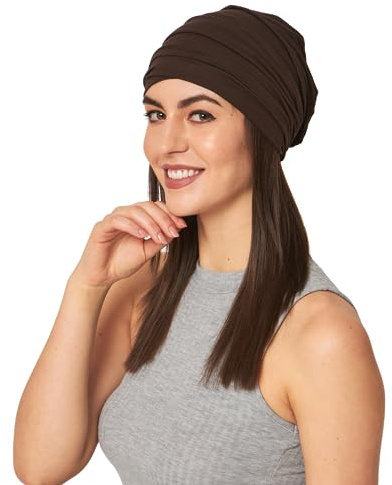 SAKUCHI Dam Chemo Bambu slouchy Snood Beanie turban huvudbonad hatt för cancerpatienter håravfall, BRUN, one size