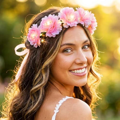 Fashband LED-Blumenkrone, Stirnband, leuchtender Kranz, Kopfbedeckung, Party- und Festival-Haar-Accessoires für Frauen