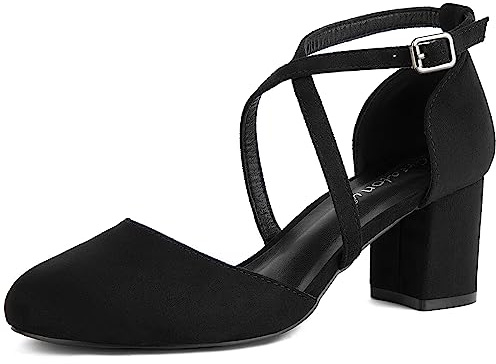 Greatonu Womens Court Shoes Mid Heel Chunky Dress Sandals Ladies Ankle Strap Wedding Party Pumps