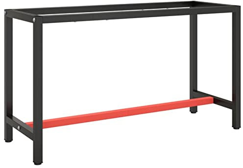 ADWOA Werkbankgestell Mattschwarz und Mattrot 140x50x79 cm Metall Werkbank Werkstatt Werkbank Unterlage