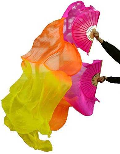 Nationaler Tanz Seide Fan， Sparrow Angel Bauchtanz-Fächer, handgefertigt, Seidenschleier-Fächer, Bauchtanz-Fächer (Farbe: 5, Größe: 120 cm, 90 cm) (Color : Sky Blue)